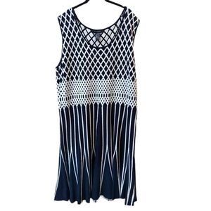 Ashley Stewart Navy/Cream Geometric Tealength Plus Size Sweater Dress (26)